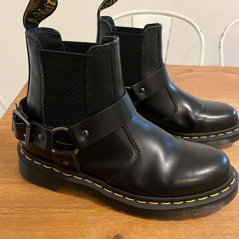 Dr. Martens Black Ankle Boots with Yellow Stitching